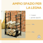 Portalegna da Interno ed Esterno Rialzato a 2 Ripiani, Porta Legna da Ardere in Metallo con Supporti Rimovibili, Paletta, Scopa, Attizzatoio e Pinza, Capacità 70 kg, 44,5x29,5x73 cm, Nero - immagine 4