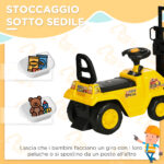 Trattore a Pedali per Bambini 3-4 Anni con Muletto e Spazio Portaoggetti, 86x27,5x47,5 cm, Giallo e Nero - immagine 5