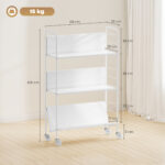 Carrello Portalibri Moderno a 3 Livelli con Ruote Girevoli per Libri e Riviste, 69x26x108 cm, Bianco - immagine 3