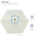 Ombrellone da Giardino Inclinabile 2,3x2,2m con Manovella, Palo in Metallo e 6 Stecche, Crema - immagine 6