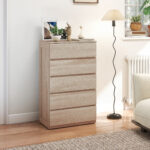 Cassettiera 5 Cassetti in Legno con Guide in Metallo e Maniglie Scanalate, 60x39x1 cm, color Faggio - immagine 2