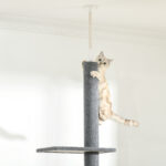 Albero Tiragraffi per Gatti a 4 Livelli con Altezza Regolabile, Grigio, 43x27x228-260cm - immagine 8