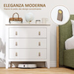 Cassettiera per Camera da Letto a 3 Cassetti con Maniglie in Finta Pelle, 80x40x78,5 cm, Bianco - immagine 5