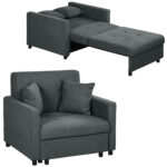 Poltrona Letto in Tessuto Effetto Velluto Grigio con 2 Cuscini e Spazio Contenitore, 1x98x88 cm