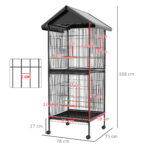 Voliera per Uccelli a Rotelle con Vassoi Estraibili in Plastica e Posatoi, in Metallo, 71,8x71,8x170,2 cm, Nero - immagine 3