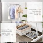 Appendiabiti Stender ad Altezza Regolabile con Fondo Portaoggetti e 4 Ruote, 68,5x42x87-145 cm - immagine 5