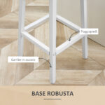 Set 2 Sgabelli da Cucina in Truciolato e Acciaio con Piano Liscio e Poggiapiedi, 32,5x32,5x65 cm, Bianco e Legno - immagine 6