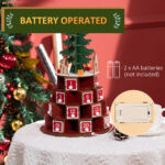 Calendario Avvento di Natale a Cono con Motivi a Tema e 10 Luci a LED, 22x22x35 cm, in Compensato, Rosso Verde e Giallo - immagine 8