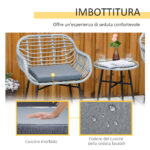 Set Mobili da Giardino in Rattan PE con 2 Sedie e Tavolino con Ripiano in Vetro, Grigio - immagine 7