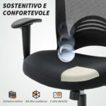 Sedia da Ufficio Traspirante e Reclinabile ad Altezza Regolabile, in Tessuto a Rete, 65x59x92,5-102,5 cm, Nero - immagine 6