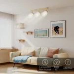 Lampadario da Soffitto con 3 Punti Luce Regolabili a 90° e Attacchi E27, Colore Legno - immagine 6
