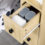 Armadietto da Bagno a Colonna, Mobile Bagno con 4 Ruote, 1 Cassetto 1 Armadietto con Anta 2 Armadietti Aperti, Color Rovere, 18x30x68,5 cm - immagine 9