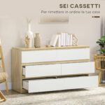Cassettiera 6 Cassetti Moderna in Legno, 135x48x77cm, Bianco e Colore Legno - immagine 5