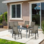 Sedie da Giardino Set 6 Pezzi, Sedie da Esterno Impilabili in Metallo e Tessuto Traspirante, Marrone - immagine 4