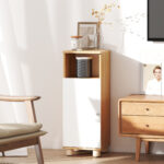 Mobiletto Bagno Salvaspazio con Armadietto a 2 Ripiani e Vano Aperto, 30x30x79,7 cm, Bianco e Legno - immagine 9