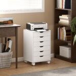 Cassettiera da Ufficio a 6 Cassetti con 4 Ruote e Blocco, 40x35x63 cm, Bianco - immagine 2