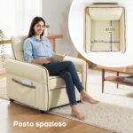 Poltrona da Salotto Moderna con Imbottitura Spessa, Tasca Laterale e Rivestimento in Finta Pelle, Beige - immagine 5