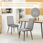 Set 2 Sedie da Cucina Imbottite e Salvaspazio con Gambe in Acciaio, 43x58x90 cm, Grigio e Nero - immagine 4