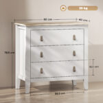 Cassettiera per Camera da Letto a 3 Cassetti con Maniglie in Finta Pelle, 80x40x78,5 cm, Bianco - immagine 3