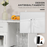 Credenza Moderna con Armadietti e Cassetto in Legno e Vetro, 60x40x95cm, Bianco - immagine 6