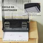 Gabbia per Uccelli a 4 Porte con 2 Ciotole, 2 Posatoi e Vassoio, in Metallo e Plastica, 47,5x36x54,5 cm, Nero - immagine 6