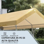 Tendone da Giardino ad Altezza Regolabile in Acciaio e PE per Auto Piccole e Medie, 6x295x265-310 cm, Beige - immagine 4