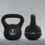Kettlebell 4kg in Plastica e Sabbia con Base Piatta e Impugnatura, 18x12x20 cm, Nero - immagine 3
