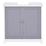 Mobile Sottolavabo per Bagno con Ripiano Regolabile, Mobiletto Sottolavabo con Intaglio a U, Mobile Bagno Moderno e Salvaspazio, Adatto a Lavabi a o senza Colonna, 60x30x60 cm, Bianco e Grigio - immagine 4