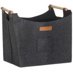 Borsa in Feltro Portalegna da Interno con Manici in Legno, Capacità 15 kg, 45x32x40 cm, Grigio