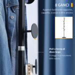 Appendiabiti da Terra con 8 Ganci, Struttura in Acciaio con Base in Marmo, 35x35x170cm, Nero - immagine 5