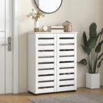 Mobile Scarpiera a 5 Livelli con 4 Ripiani Regolabili e Ante a Doghe, in Legno, 76x33Px98 cm, Bianco - immagine 2