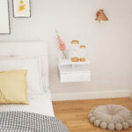 Comodino Sospeso per Camera da Letto con Cassetto e Ripiano Aperto in Legno, 35x32x22,5 cm, Bianco - immagine 7