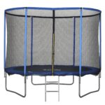 Trampolino Elastico da Esterno, Tappeto Elastico per Adulti da Giardino con Rete di Sicurezza e Bordo Imbottito, Giochi da Giardino e Casa, Ø305x248cm, Blu e Nero