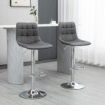 Set 2 Sgabelli Alti Moderno da Bar Girevoli con Schienale e Poggiapiedi, Sedia con Altezza regolabile, 42x45x89-110cm, Grigio | Aosom Italy - immagine 2
