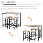 Set Tavolo Alto con 4 Sgabelli Stile Industriale in Metallo e Legno, Rovere Chiaro - immagine 4