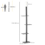 Albero Tiragraffi per Gatti a 4 Livelli con Altezza Regolabile, Grigio, 43x27x228-260cm - immagine 3