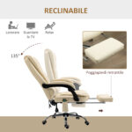 Poltrona da Ufficio Massaggiante Ergonomica ad Altezza Regolabile con 6 Punti, Sedia con Schienale regolabile e Poggiapiedi, Crema - immagine 5