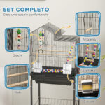 Gabbia per Uccelli con Piedistallo, Ruote Girevoli, Ripiano e Accessori, 46x36x120 cm, Nero - immagine 4