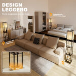 Lampada da Terra con Ripiani, Luce Regolabile, Interruttore a Pedale e Porte USB, Nero - immagine 9