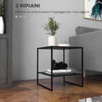 Tavolino da Caffè in Stile Industriale in Acciaio a 2 Ripiani, 40x40x45cm, Nero - immagine 4