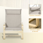 Poltrona Relax con Pouf Poggiapiedi in Legno e Tessuto con Poggiatesta, 67x69x1cm, Grigio - immagine 6