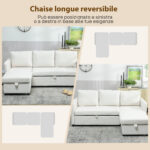 Divano Letto Angolare Effetto Lino con Vano Portaoggetti a Scomparsa, 192x148x86 cm, Bianco Crema - immagine 5