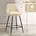 Set 2 Sgabelli Alti da Bar Moderno con Schienale e Braccioli, seduta Girevoli con Rivestimento in Velluto e Poggiapiedi, Beige | Aosom Italy - immagine 3