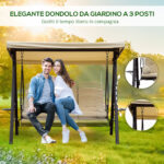 Dondolo da Giardino 3 Posti in Metallo, Dondolo da Esterno con Tetto Inclinabile e Cuscini Imbottiti, 208x121x172 cm, Beige - immagine 7
