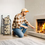 Portalegna a 2 Livelli in Metallo con Base Rialzata, 34x30x80 cm, Nero - immagine 7