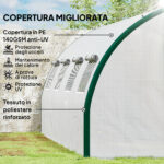 Serra a Tunnel 6x3 m con 2 Ingressi e 8 Finestre, in PE, Poliestere e Acciaio Zincato, Bianco e Verde - immagine 4