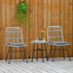 Set Mobili da Giardino 3 Pezzi con Tavolino e Sedie in Rattan PE, Poilestere e Acciaio per Esterni, Grigio - immagine 2