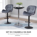 Set 2 Sgabelli da Bar con Altezza Regolabile Base in Metallo Seduta in Velluto, Sgabelli Cucina Alti Girevole con Schienale e Poggiapiedi, 51,5x57,5x93-114,5cm, Grigio - immagine 7
