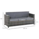 Divano da Esterno 3 Posti in Rattan PE e Metallo con Cuscini per Seduta e Schienale, 185x70x80 cm, Grigio - immagine 3