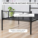 Struttura Letto Singolo in Acciaio 90x2cm con Doghe, Testiera e Pediera, Nero - immagine 6